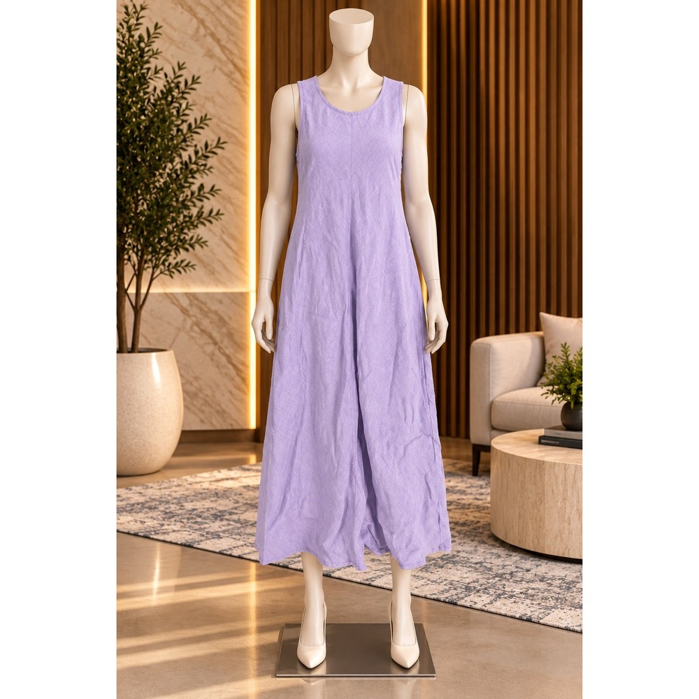 Lands' End Womens Dress Sleeveless Linen Solid Purple Medium 10-12
